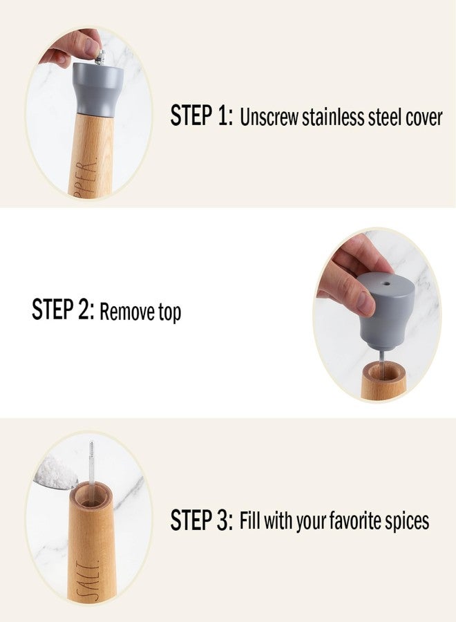 Rae Dunn Salt and Pepper Grinder Set of 2 - Bamboo Sea Salt Pepper Grinder - Classy Salt and Pepper Shakers - Pepper Mill & Salt Mill, Gray - Image 4