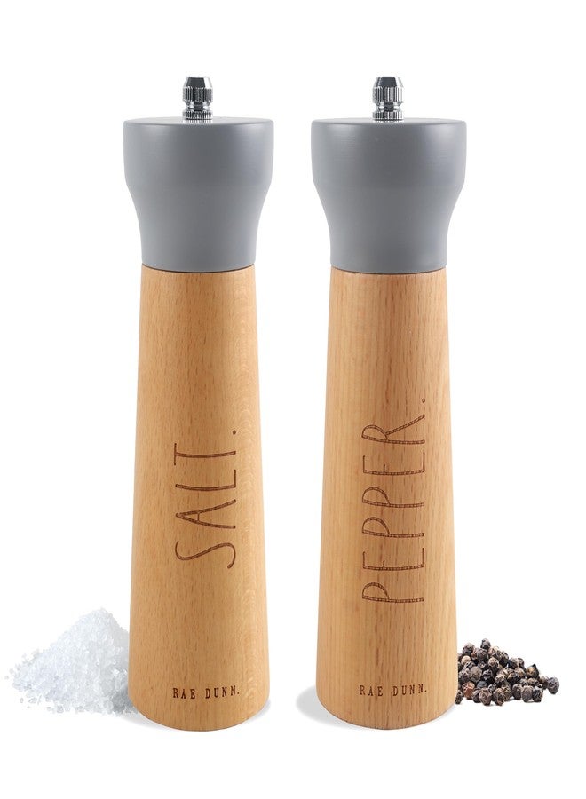 Rae Dunn Salt and Pepper Grinder Set of 2 - Bamboo Sea Salt Pepper Grinder - Classy Salt and Pepper Shakers - Pepper Mill & Salt Mill, Gray - Image 1