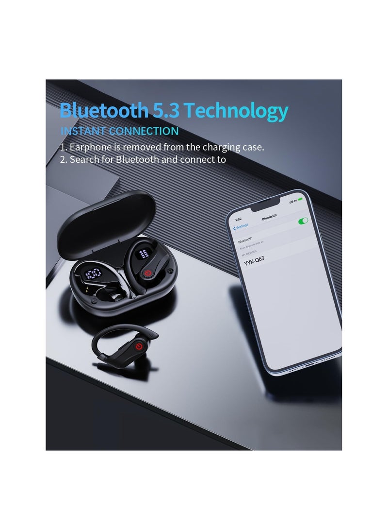 SYOSI Wireless Earbuds Bluetooth 5.3, Headphones Stereo Sound, 120H Playtime Bluetooth Earphones, for Running Built-in Microphone, ENC Noise Cancelling with Earhooks for Sport/Work/Phone, IPX7 Waterproof - Image 5