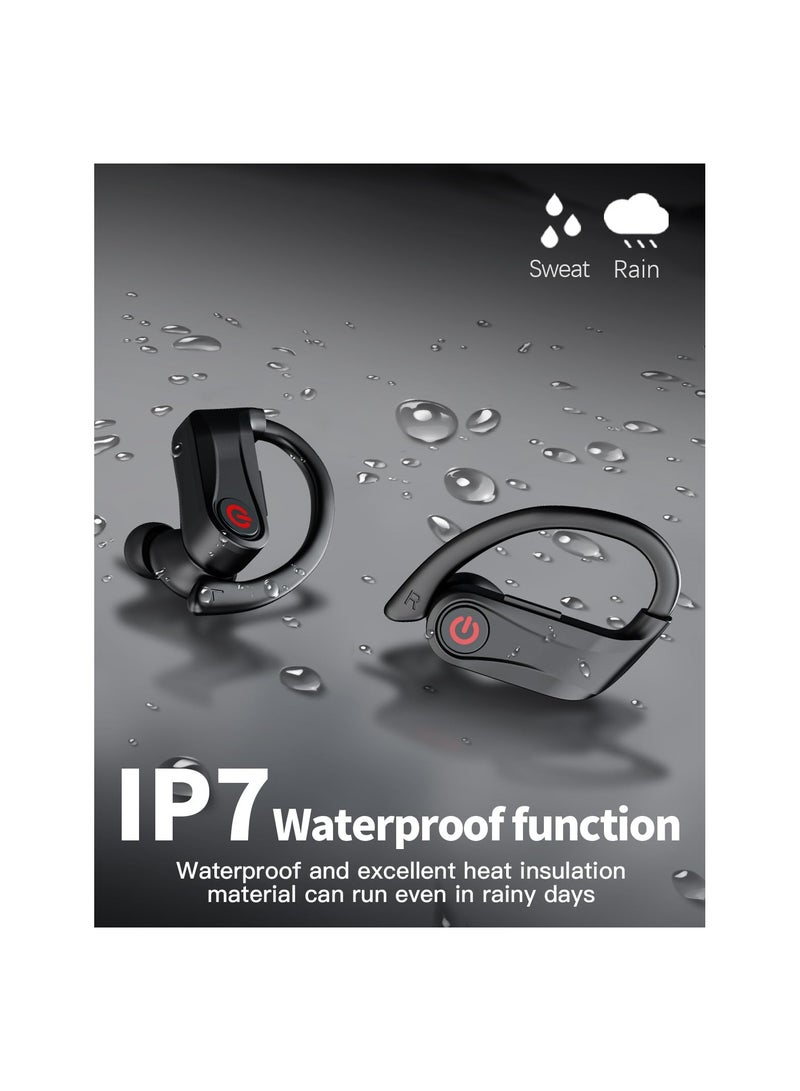 SYOSI Wireless Earbuds Bluetooth 5.3, Headphones Stereo Sound, 120H Playtime Bluetooth Earphones, for Running Built-in Microphone, ENC Noise Cancelling with Earhooks for Sport/Work/Phone, IPX7 Waterproof - Image 4