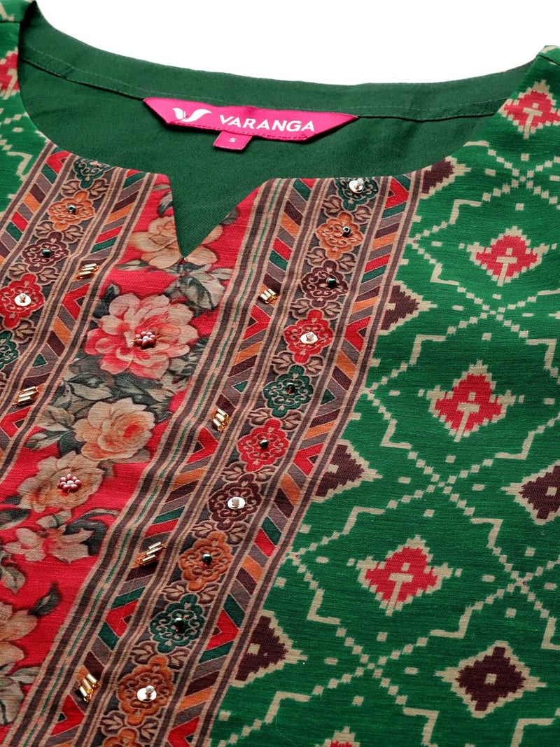 Varanga Women's Chanderi Regular Kurta Set (NV_VSKD31238_Green - Image 4