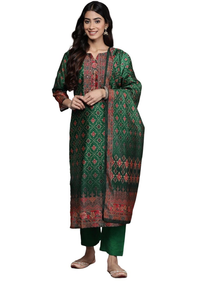 Varanga Women's Chanderi Regular Kurta Set (NV_VSKD31238_Green - Image 1