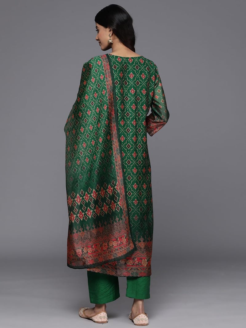 Varanga Women's Chanderi Regular Kurta Set (NV_VSKD31238_Green - Image 3