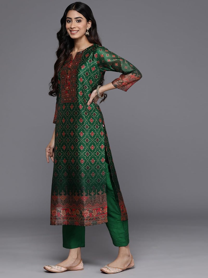 Varanga Women's Chanderi Regular Kurta Set (NV_VSKD31238_Green - Image 2