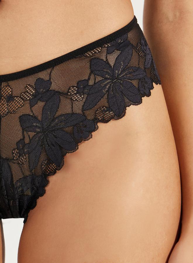 Styli Back Heart Metal Trim Scalloped Edge Floral Lace Brazilian Brief - Image 2