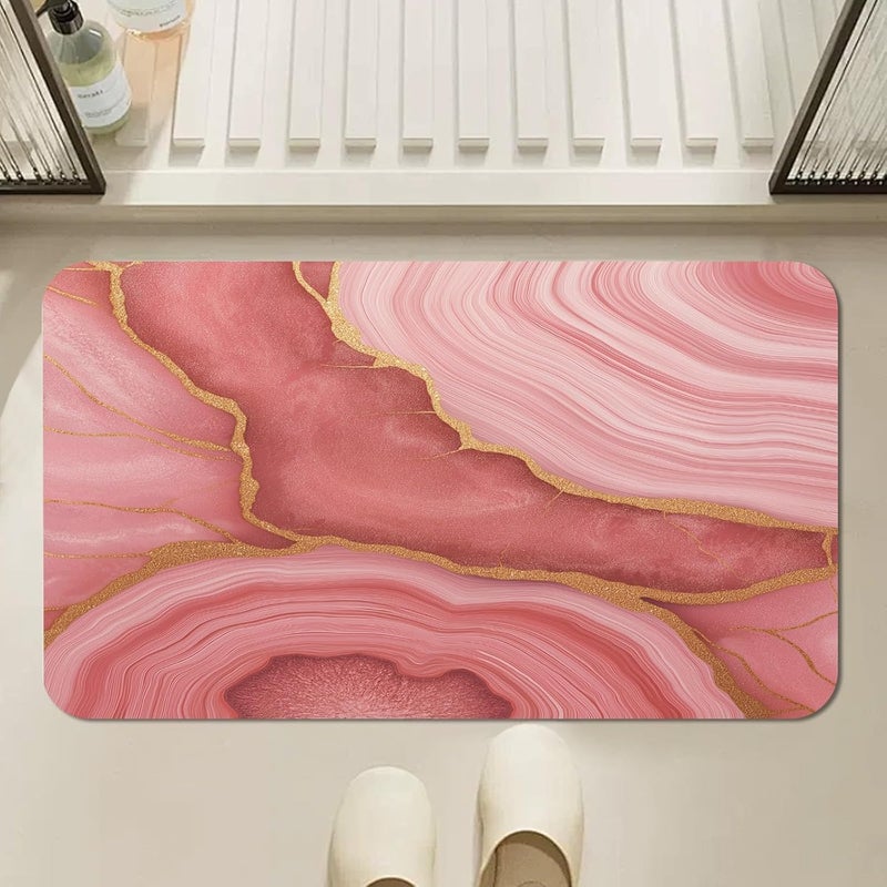 Swirl Marble Bathroom Mat, Gold Peach Bathmat, Abstract Modern Rugs for Bathroom, Contemporary Liquid Art Bath Rug, Diatomaceous Earth Bath Mat, Quick Dry & Non Slip & Absorbent, 48x72 inch - Image 2