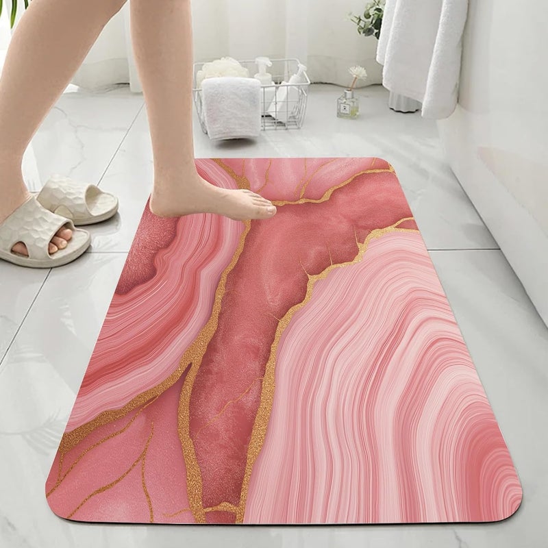 Swirl Marble Bathroom Mat, Gold Peach Bathmat, Abstract Modern Rugs for Bathroom, Contemporary Liquid Art Bath Rug, Diatomaceous Earth Bath Mat, Quick Dry & Non Slip & Absorbent, 48x72 inch - Image 4