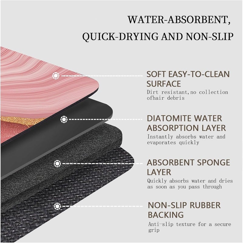 Swirl Marble Bathroom Mat, Gold Peach Bathmat, Abstract Modern Rugs for Bathroom, Contemporary Liquid Art Bath Rug, Diatomaceous Earth Bath Mat, Quick Dry & Non Slip & Absorbent, 48x72 inch - Image 5