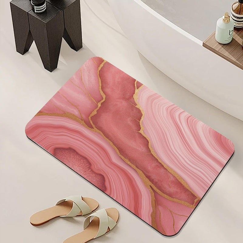 Swirl Marble Bathroom Mat, Gold Peach Bathmat, Abstract Modern Rugs for Bathroom, Contemporary Liquid Art Bath Rug, Diatomaceous Earth Bath Mat, Quick Dry & Non Slip & Absorbent, 48x72 inch - Image 3