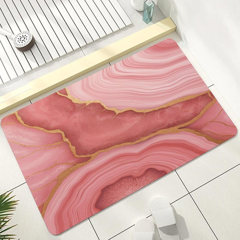 Swirl Marble Bathroom Mat, Gold Peach Bathmat, Abstract Modern Rugs for Bathroom, Contemporary Liquid Art Bath Rug, Diatomaceous Earth Bath Mat, Quick Dry & Non Slip & Absorbent, 48x72 inch - Image 1