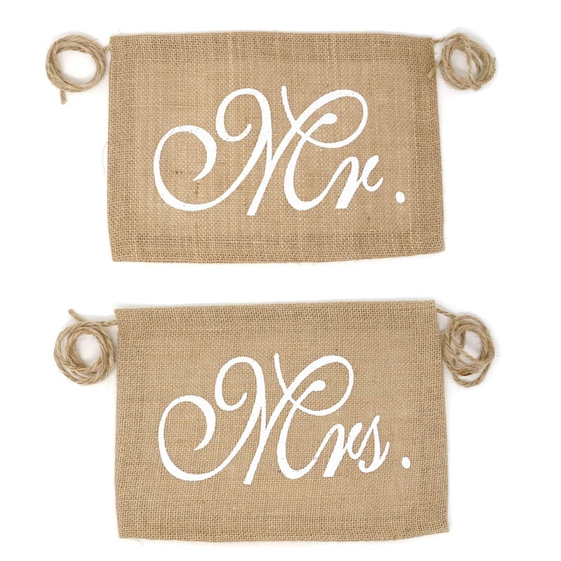 HONBAY "Honbay Mr and Mrs Chair Burlap Chair Banner Bride & Groom Chair Signs Garland for Vintage Rustic Wedding Decorations, Engagement Party Supplies" - Image 1