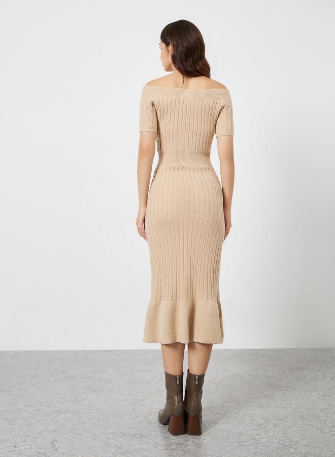 ستايلي فستان ميدي سويتر بتفاصيل محبوكة وأكمام قصيرة - Image 5