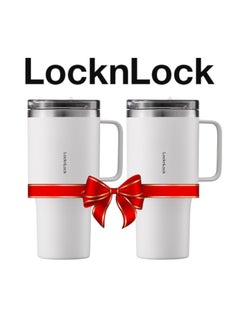 LocknLock Metro Mug King 820ml Pack of Two – Insulated BPA-Free Stainless Steel Mugs with Handles & Spill-Resistant Lids for Hot & Cold Drinks