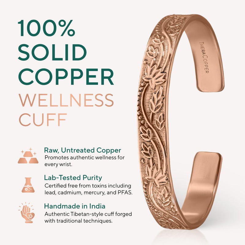 TheraCopper Copper Bracelet for Women â€” 100% Pure Copper Jewelry for Women â€” Raw, Solid & Uncoated Authentic Handmade Tibetan Bracelet Cuff Bangles Or Bangle Bracelets (Floral) - Image 2