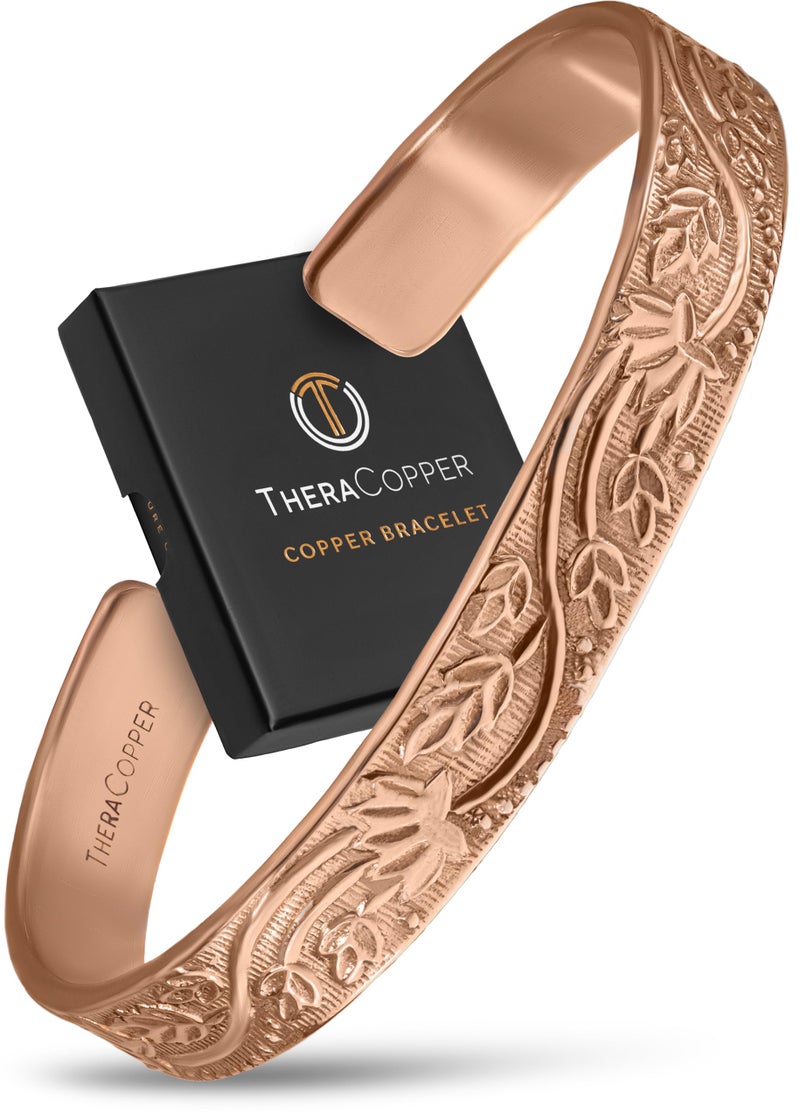 TheraCopper Copper Bracelet for Women â€” 100% Pure Copper Jewelry for Women â€” Raw, Solid & Uncoated Authentic Handmade Tibetan Bracelet Cuff Bangles Or Bangle Bracelets (Floral) - Image 1
