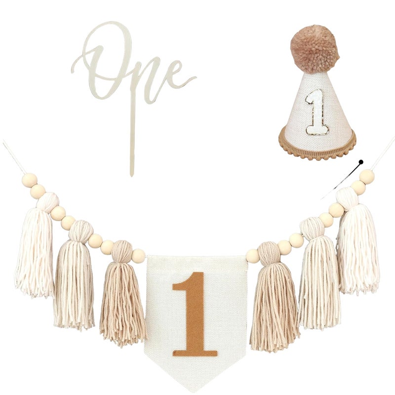 One-year-old party decoration light brown high chair flag one-year-old arrangement supplies - Image 1