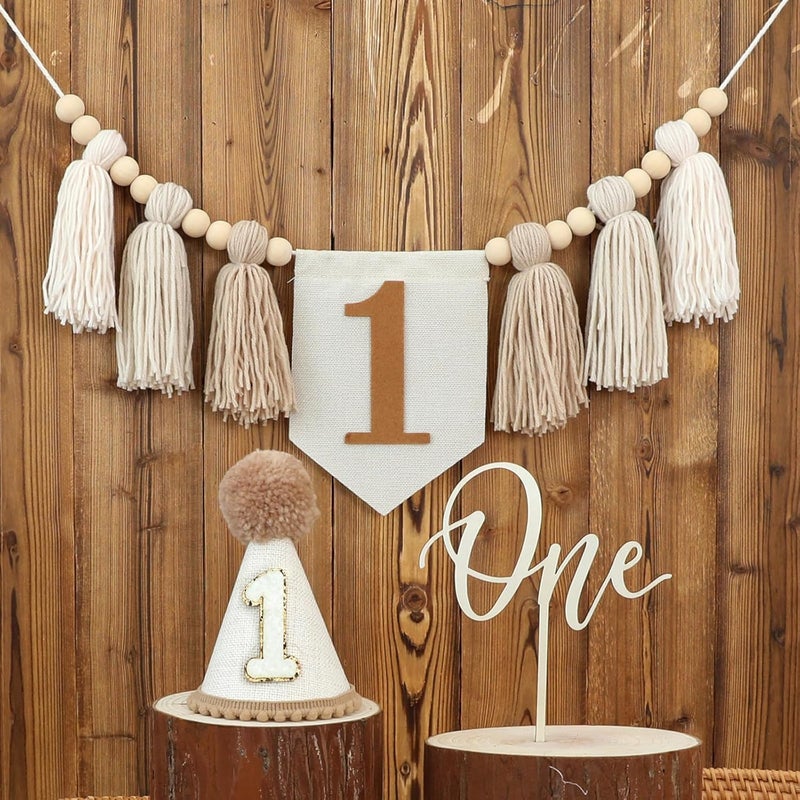 One-year-old party decoration light brown high chair flag one-year-old arrangement supplies - Image 2