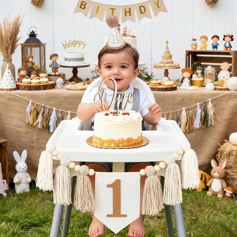 One-year-old party decoration light brown high chair flag one-year-old arrangement supplies - Image 4