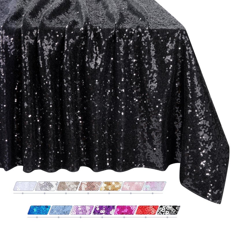 QueenDream Tablecloth 90x156 Rectangle Sequin Tablecloth Black Wedding Table Linens Glitter Birthday Bridal Party Indoor Outdoor Decorations
