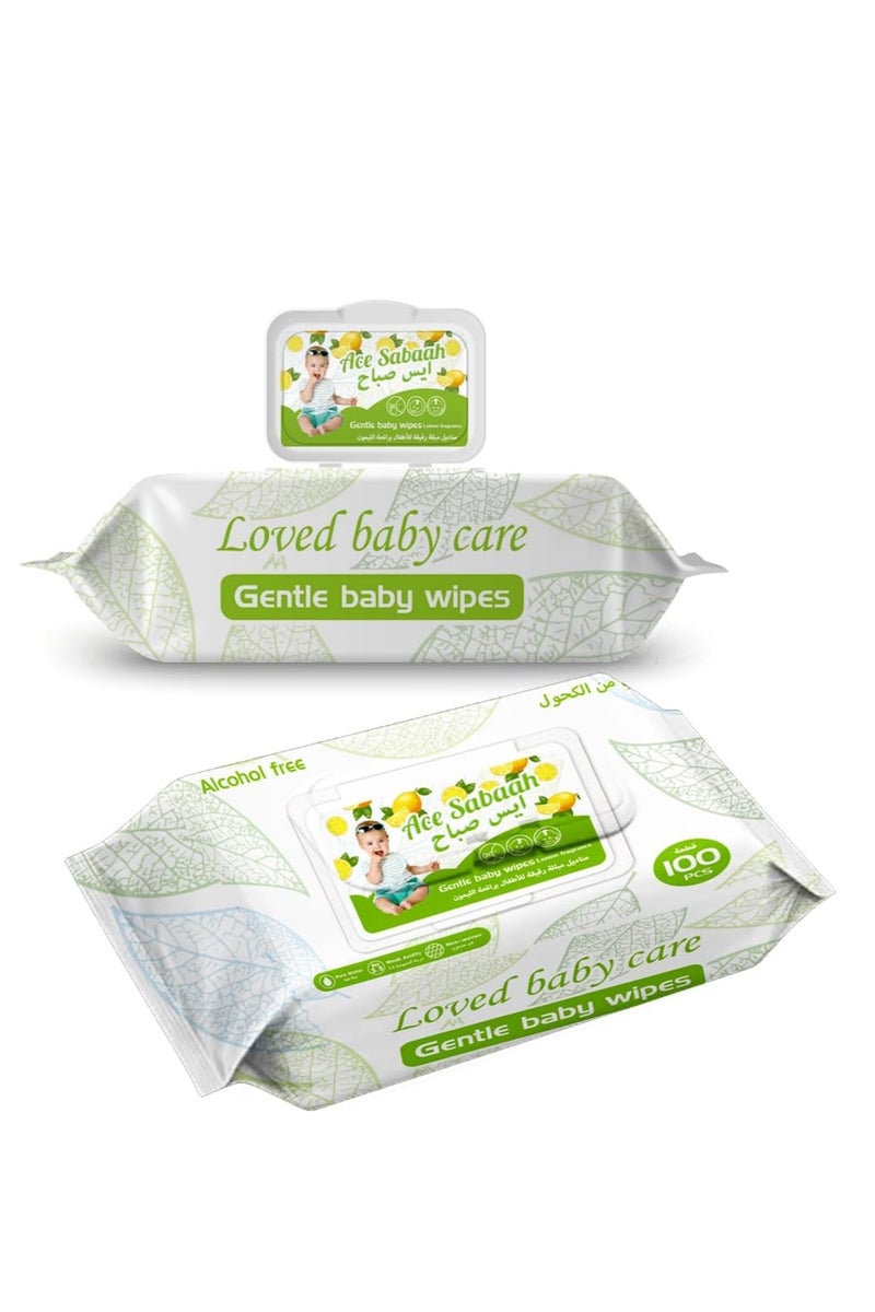 Ace Sabaah Baby Wet Wipes 100 sheets Mild Lemon Scent Pack of 3 - Image 2
