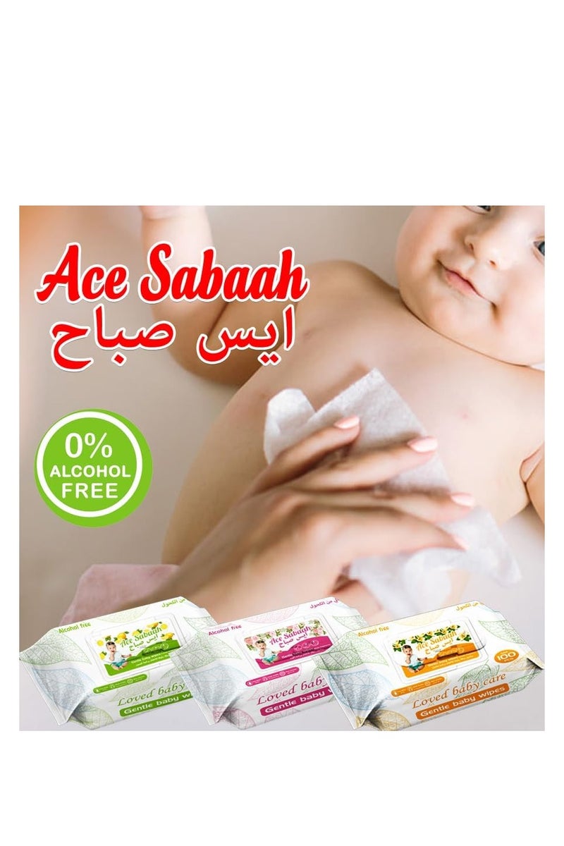 Ace Sabaah Baby Wet Wipes 100 sheets Mild Lemon Scent Pack of 3 - Image 3