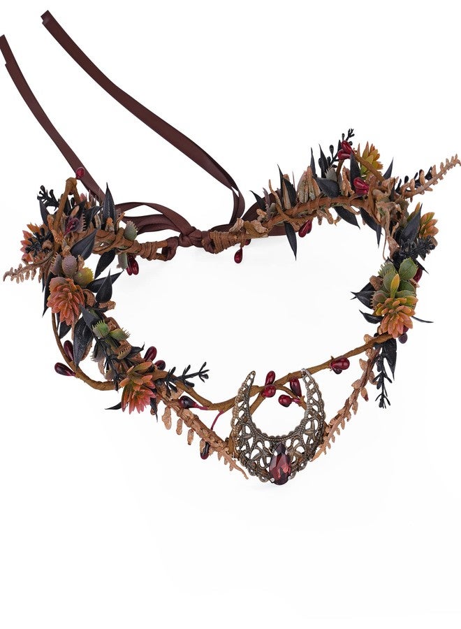 MOSTORY Moon Flower Crown Headpiece - Floral Elf Circlet Woodland Forest Headband for Witch Aesthetic Devil Queen Renaissance Faire Halloween Cosplay - Image 1