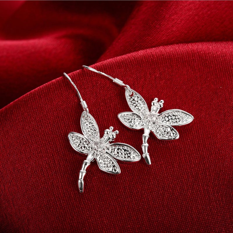 FIFATA Catwalk Sterling Silver 925 Women's Vivid Animals Small Dragonfly Pendant Drop Earrings - Image 3