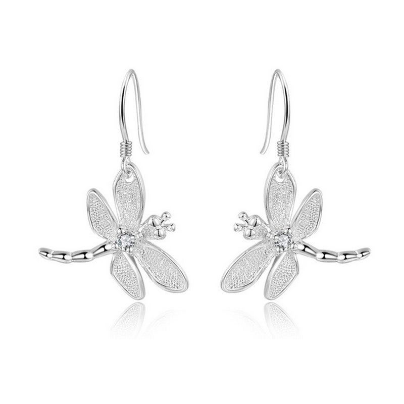 FIFATA Catwalk Sterling Silver 925 Women's Vivid Animals Small Dragonfly Pendant Drop Earrings - Image 1
