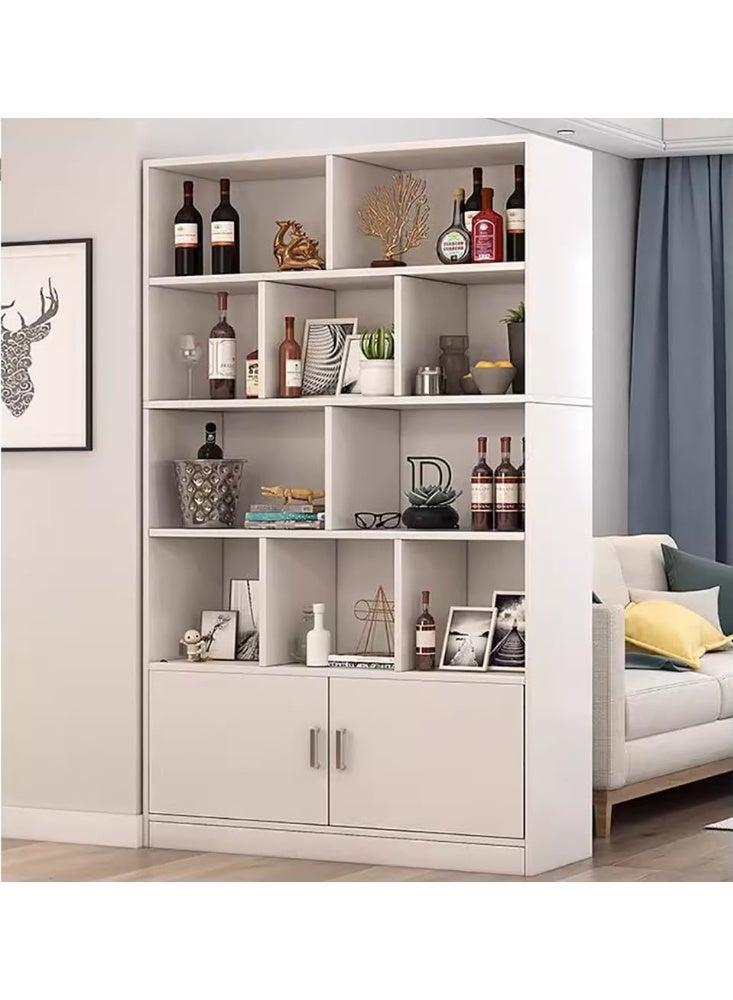 جولدن رف كتب بارتفاع 178 سم مع مساحة تخزين، خزانة كتب خشبية متعددة الأغراض، أرفف عرض كبيرة مع مساحة تخزين للكتب، رف عصري متعدد الطبقات من الأرض إلى السقف (أبيض) - Image 3