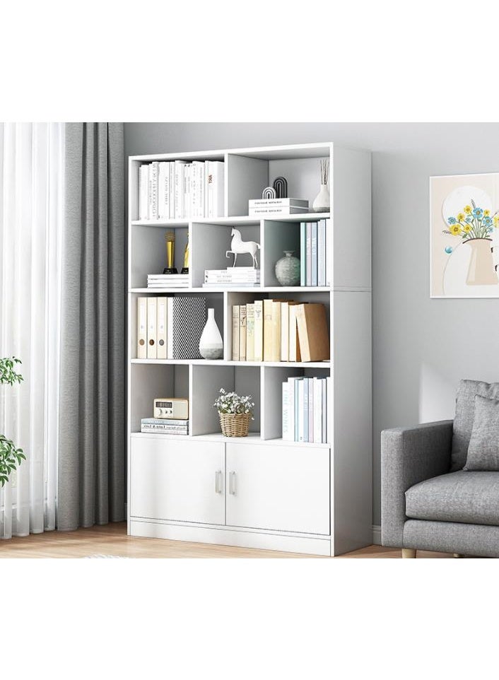 جولدن رف كتب بارتفاع 178 سم مع مساحة تخزين، خزانة كتب خشبية متعددة الأغراض، أرفف عرض كبيرة مع مساحة تخزين للكتب، رف عصري متعدد الطبقات من الأرض إلى السقف (أبيض) - Image 5