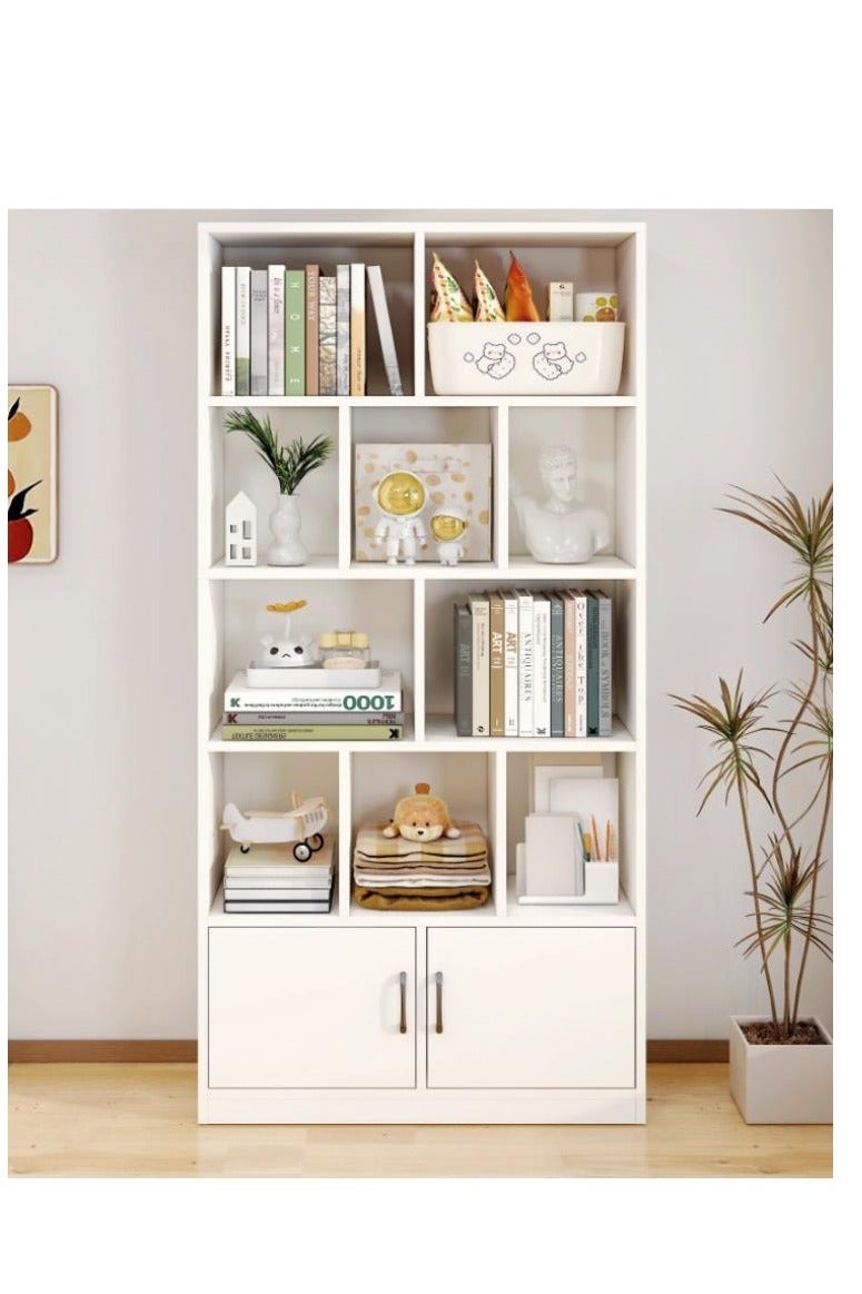 جولدن رف كتب بارتفاع 178 سم مع مساحة تخزين، خزانة كتب خشبية متعددة الأغراض، أرفف عرض كبيرة مع مساحة تخزين للكتب، رف عصري متعدد الطبقات من الأرض إلى السقف (أبيض) - Image 4