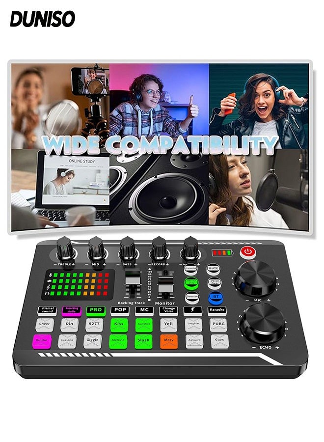 Sound Card with 16 Sound and Voice Changer ,Professional Audio Mixer, Multifunctional Studio Equipment for Streaming, Podcasting, Gaming