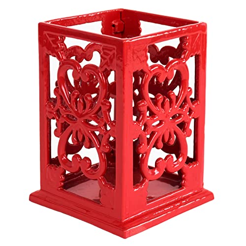Minluful حامل أدوات المطبخ من مينلوفول من الحديد الزهر، أدوات الطهي بأسلوب المزرعة العتيقة، حامل أدوات للمطبخ على السطح، تصميم زهرة معدني كبير، أحمر - Image 1