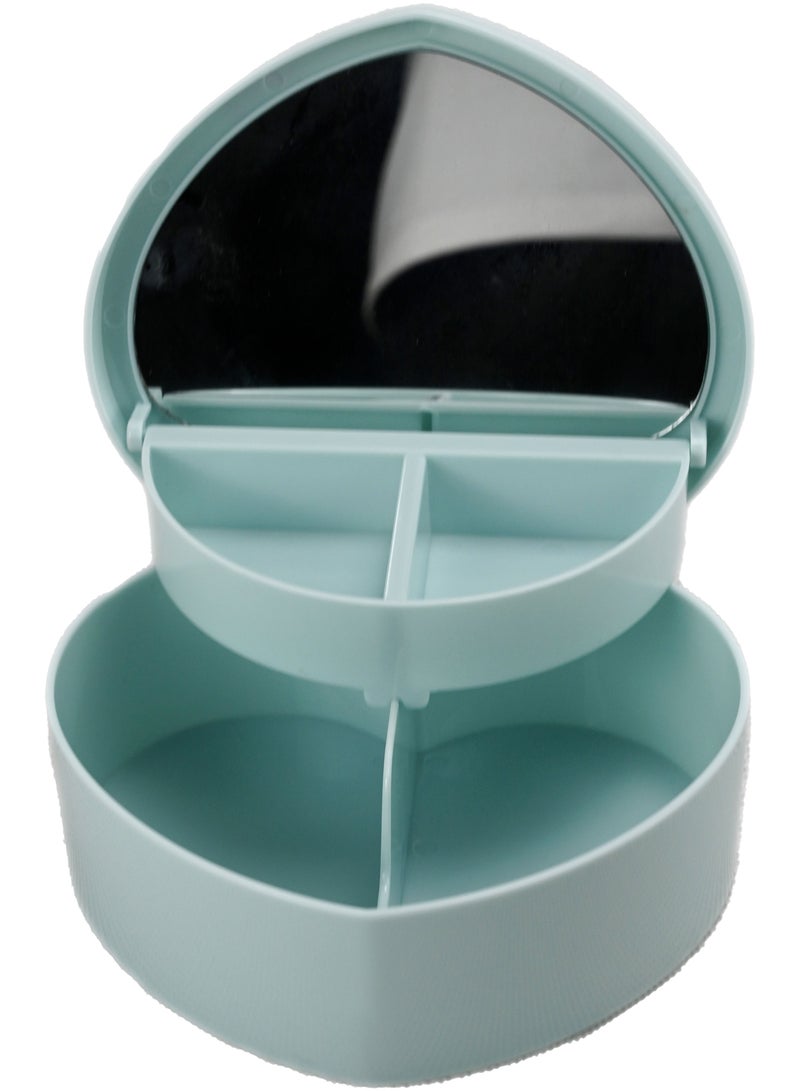 صندوق مجوهرات على شكل قلب وحيد القرن | صندوق مجوهرات الاطفال | صندوق على شكل قلب وصندوق مزخرف مطبوع عليه رسوم كرتونية ملونة مع مرآة للفتيات - Image 3