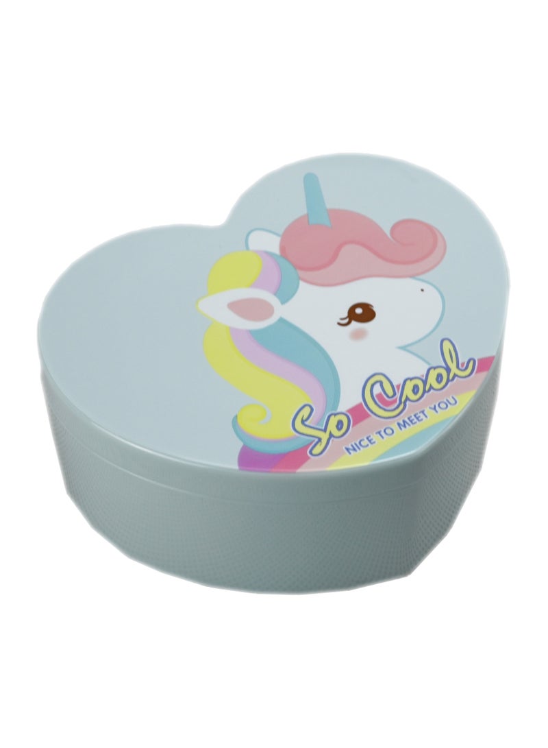 صندوق مجوهرات على شكل قلب وحيد القرن | صندوق مجوهرات الاطفال | صندوق على شكل قلب وصندوق مزخرف مطبوع عليه رسوم كرتونية ملونة مع مرآة للفتيات - Image 1