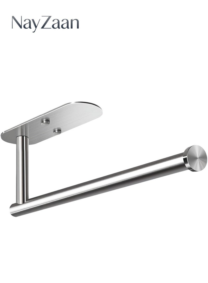 نايزان حامل مناديل ورقية لاصق تحت الخزانة، حامل لفافة مناديل ورقية مثبت على الحائط للمطبخ، فولاذ مقاوم للصدأ (فضي) - Image 1