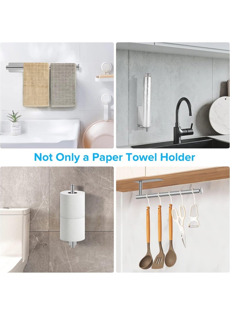 نايزان حامل مناديل ورقية لاصق تحت الخزانة، حامل لفافة مناديل ورقية مثبت على الحائط للمطبخ، فولاذ مقاوم للصدأ (فضي) - Image 2