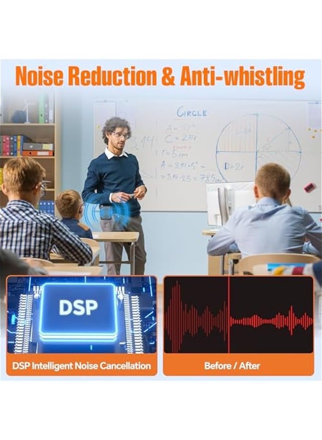 Wireless Microphone Amplifier, Magnetic Clip-on Microphone Voice Amplifier, Suitable for Teachers Portable Bluetooth Voice Amplifier Equipped with 2 Clip-on Microphones Classroom Meetings Tour Guides - Image 3