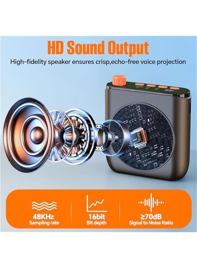 Wireless Microphone Amplifier, Magnetic Clip-on Microphone Voice Amplifier, Suitable for Teachers Portable Bluetooth Voice Amplifier Equipped with 2 Clip-on Microphones Classroom Meetings Tour Guides - Image 4