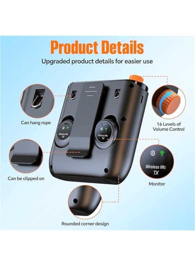 Wireless Microphone Amplifier, Magnetic Clip-on Microphone Voice Amplifier, Suitable for Teachers Portable Bluetooth Voice Amplifier Equipped with 2 Clip-on Microphones Classroom Meetings Tour Guides - Image 5
