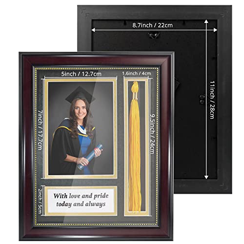 GraduationMall Graduation Photo Shadow Box Frame with Tassel Holder for 5x7 Pictures,Real Glass,Black over Gold Double Mat,Wall & Tabletop Design - Image 3