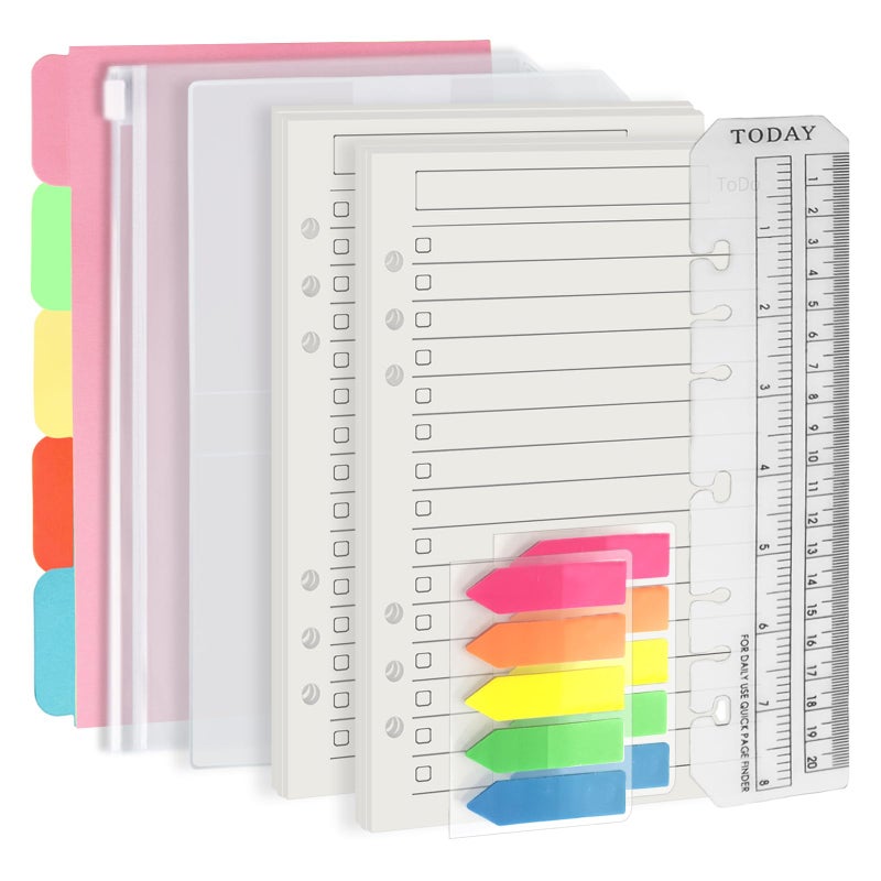 Harphia A5 6 Holes Binder Refill Value Set, 90sheets to do list loose leaf paper with sticker and divider, todo planner insert with binder pocket for A5 binder 6 holes refillable notebook,005da5todo - Image 1