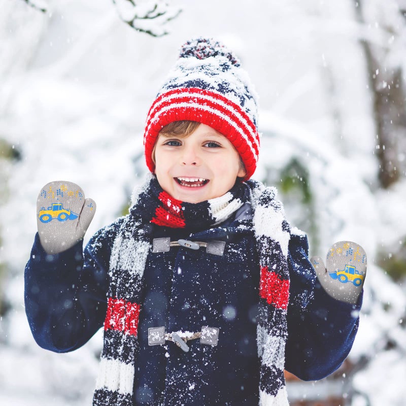WAWSAM 3 Pairs Kids Knitted Mittens Toddler Winter Gloves Boys Full Finger Warm Mittens (3 Pairs-Truck) - Image 5