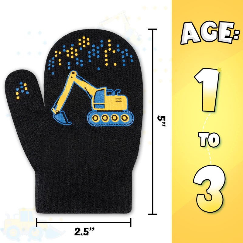 WAWSAM 3 Pairs Kids Knitted Mittens Toddler Winter Gloves Boys Full Finger Warm Mittens (3 Pairs-Truck) - Image 2
