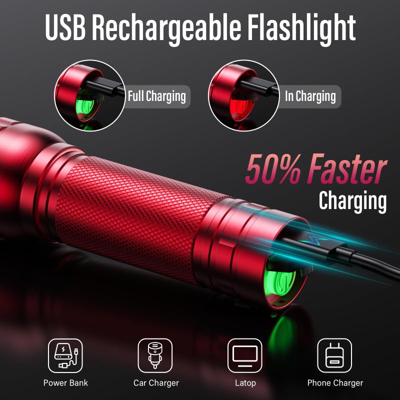 RECHOO Rechargeable Flashlights High Lumens, G1000 Super Bright Flash Light, Small Zoomable LED Flashlight with 3 Lighting Modes, Portable Tactical Flashlight, Gift for Women(Battery Included)-Red - Image 3