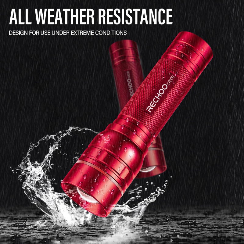 RECHOO Rechargeable Flashlights High Lumens, G1000 Super Bright Flash Light, Small Zoomable LED Flashlight with 3 Lighting Modes, Portable Tactical Flashlight, Gift for Women(Battery Included)-Red - Image 5