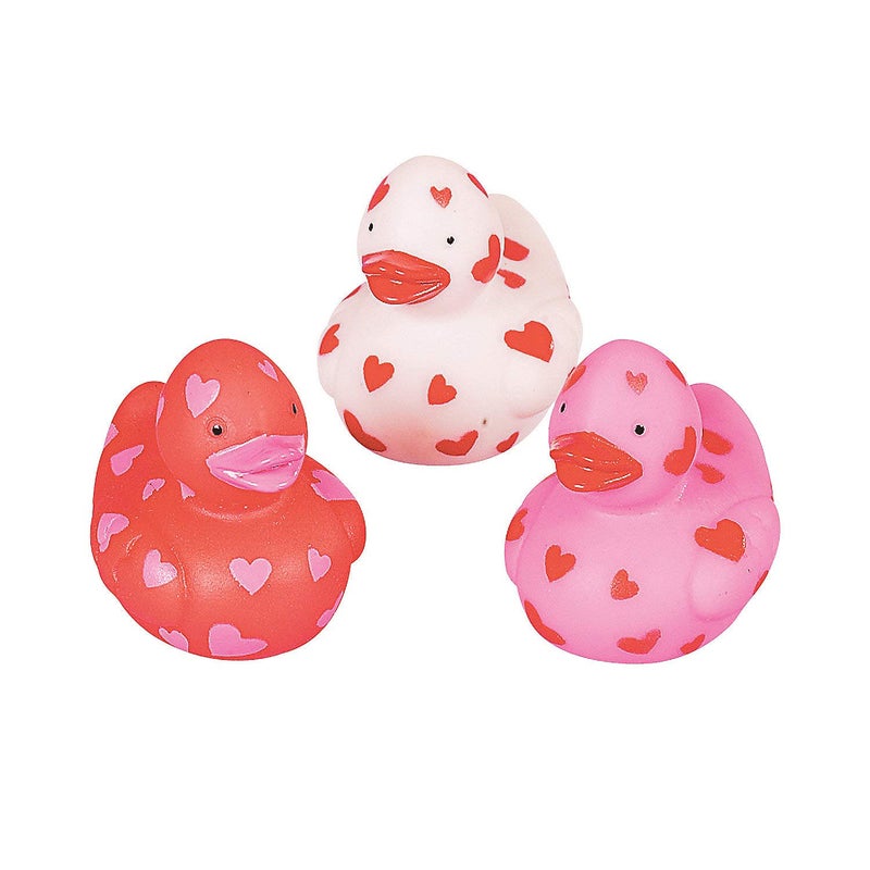 Fun Express Mini Valentine Rubber Duckies Bulk Set of 24 Pink Red and White Valentines Day Party Favors and Toys - Image 3