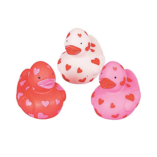 Fun Express Mini Valentine Rubber Duckies Bulk Set of 24 Pink Red and White Valentines Day Party Favors and Toys - Image 1