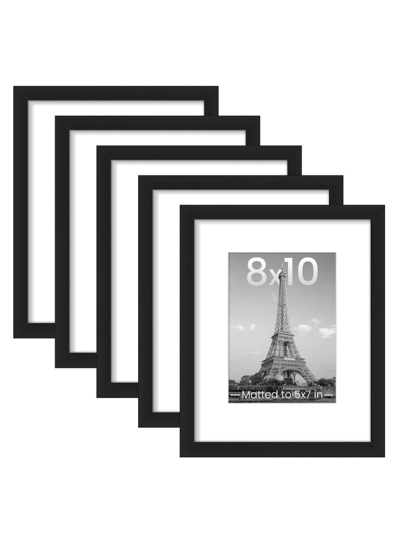 YelaJoy 8x10 Picture Frame Set of 5, Display Pictures 5x7 with Mat or 8 x 10 Without, Wall Gallery Photo Frames, Black - Image 1