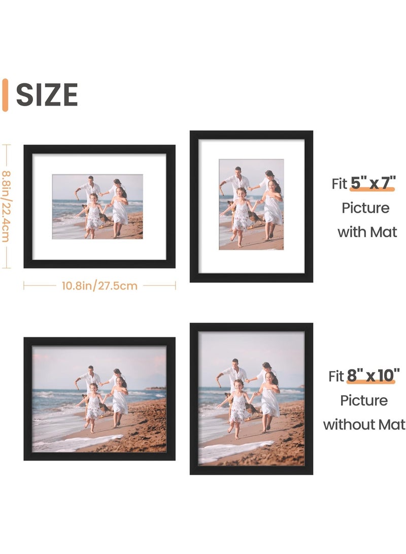 YelaJoy 8x10 Picture Frame Set of 5, Display Pictures 5x7 with Mat or 8 x 10 Without, Wall Gallery Photo Frames, Black - Image 4